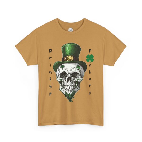 Drink Up F*ckers Skull St. Patrick's Day Unisex Heavy Cotton Tee - Image 6