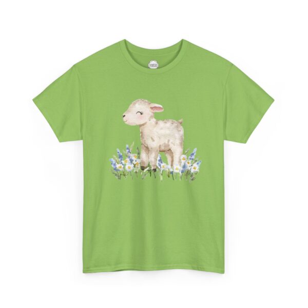 Little Lamb in Flowers Unisex Heavy Cotton Tee - Image 8