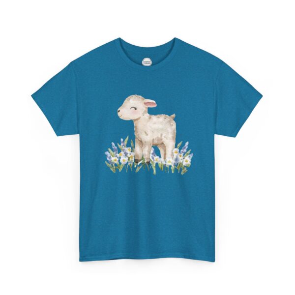 Little Lamb in Flowers Unisex Heavy Cotton Tee - Image 3