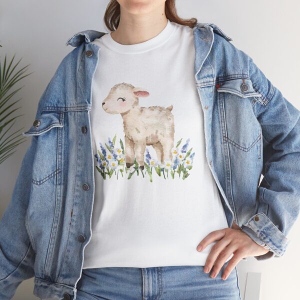 Little Lamb in Flowers Unisex Heavy Cotton Tee