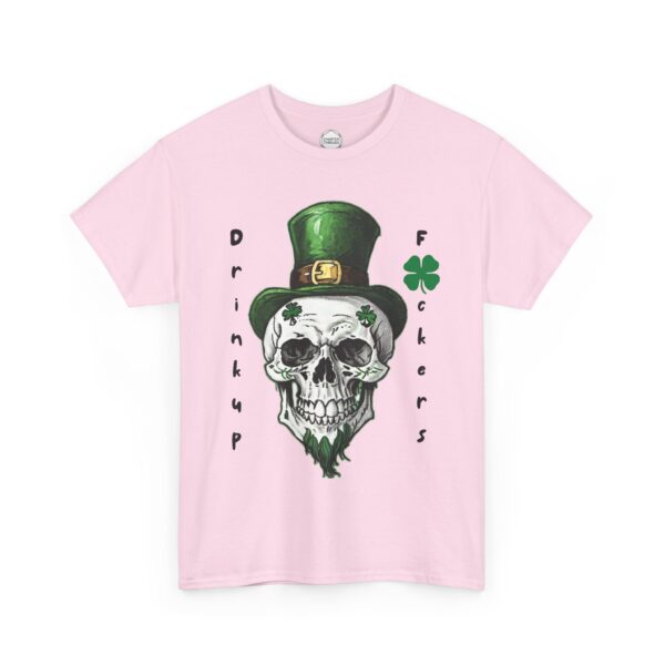 Drink Up F*ckers Skull St. Patrick's Day Unisex Heavy Cotton Tee - Image 9