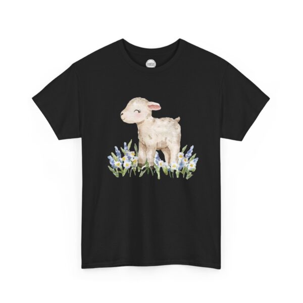 Little Lamb in Flowers Unisex Heavy Cotton Tee - Image 2