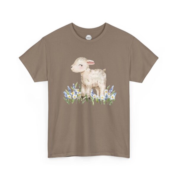 Little Lamb in Flowers Unisex Heavy Cotton Tee - Image 6