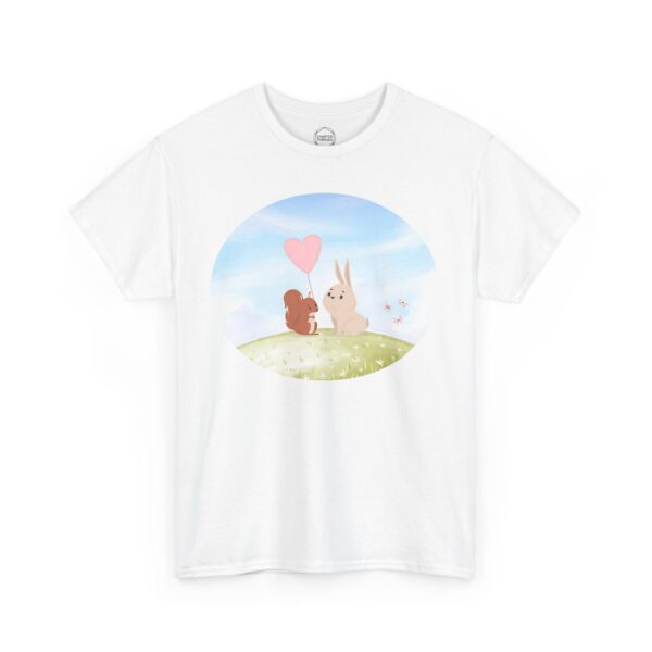 Squirrel Gives Bunny Heart Balloon Unisex Heavy Cotton Tee - Image 2